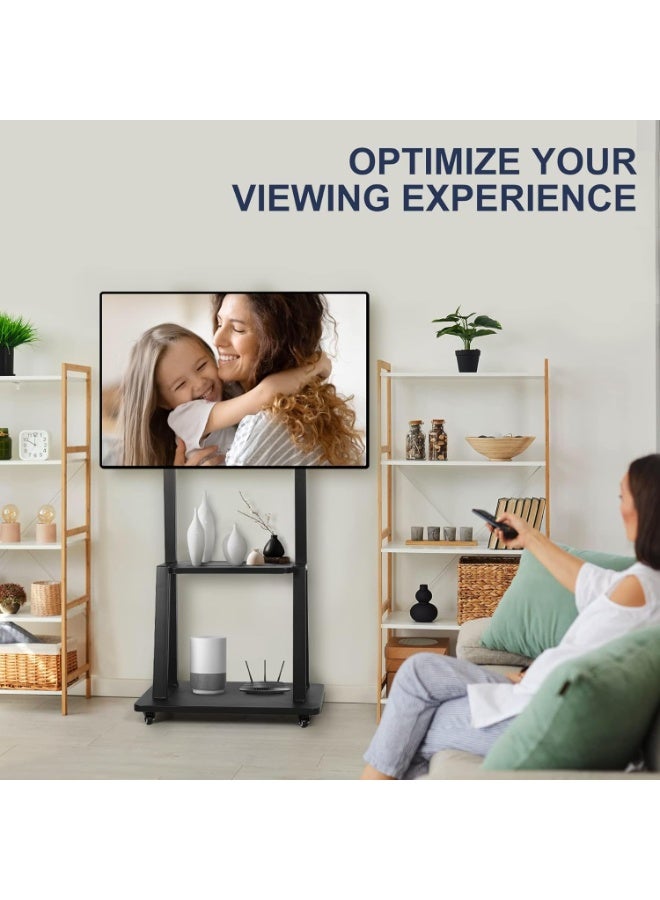 Mobile TV Stand with Wheels – Adjustable Floor Stand for 32-70” Flat Screen TVs, Swivel Mount, Heavy-Duty with Shelf – Supports up to 100 lbs - Image 4