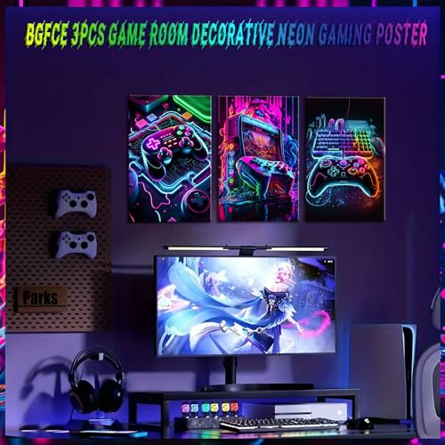 BGFCE Game Room Decor Wall Art Set of 3 - Colorful Neon Video Gaming Theme Canvas Paintings Prints, Gamer Picture Posters for Boys Room Decor 16x24 inch - Image 5