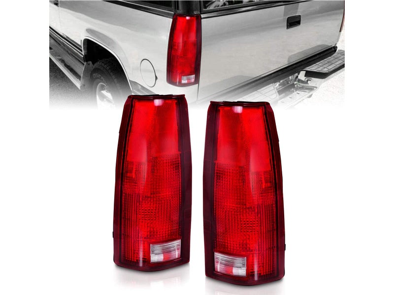 AmeriLite OE Replacement Halogen Tail Lights For Chevy GMC c1500 CK C10 Silverado Sierra Tahoe Yukon FullSize Blazer Driver and Passenger Side Vehicle Light Assembly Red