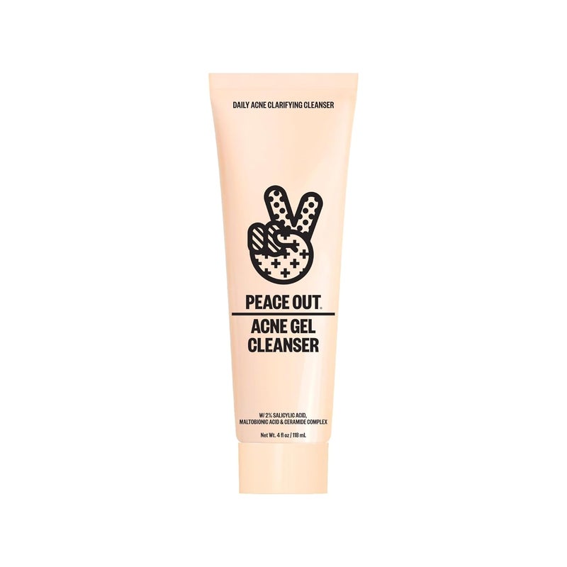 PEACE OUT Skincare Acne Gel Cleanser Boost Skin Barrier and Help Diminish Blemishes Daily Acne Face Wash with Salicylic Acid for Men and Women 4 fl oz