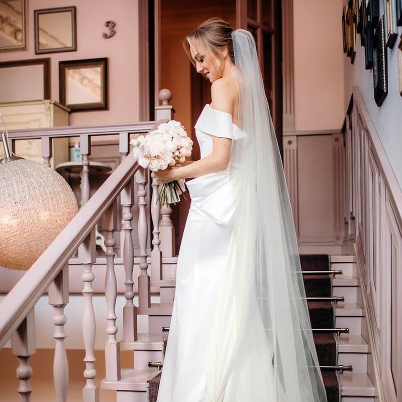 Foyte Chapel Veil Ivory Wedding Veils 1 Tier Long Bride Tulle Cathedral Veils for Women and Brides (Ivory-1T(118'')) - Image 2