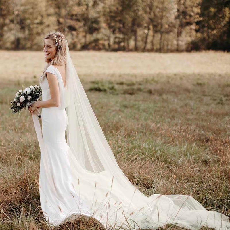 Foyte Chapel Veil Ivory Wedding Veils 1 Tier Long Bride Tulle Cathedral Veils for Women and Brides (Ivory-1T(118'')) - Image 4