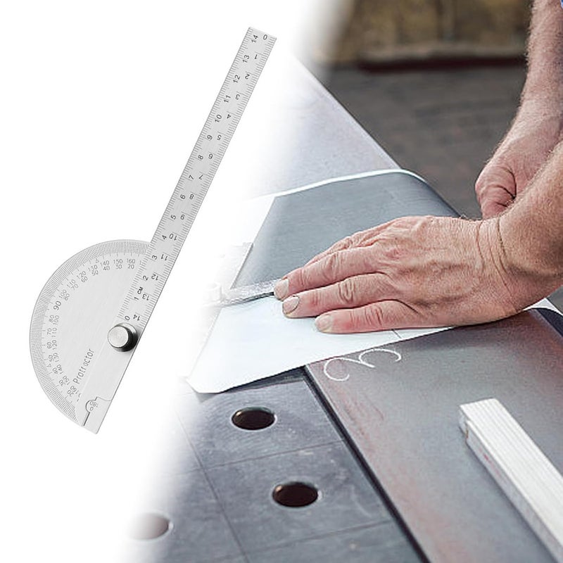 Stainless Steel 14cm Angle Finder Protractor 180 Degree Double Scale Carpenter Tool - Image 3