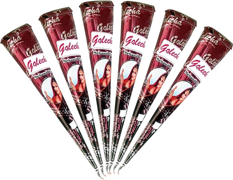 Golecha 100 Natural Henna Paste Cones RedBrown Pack of 6 25g each