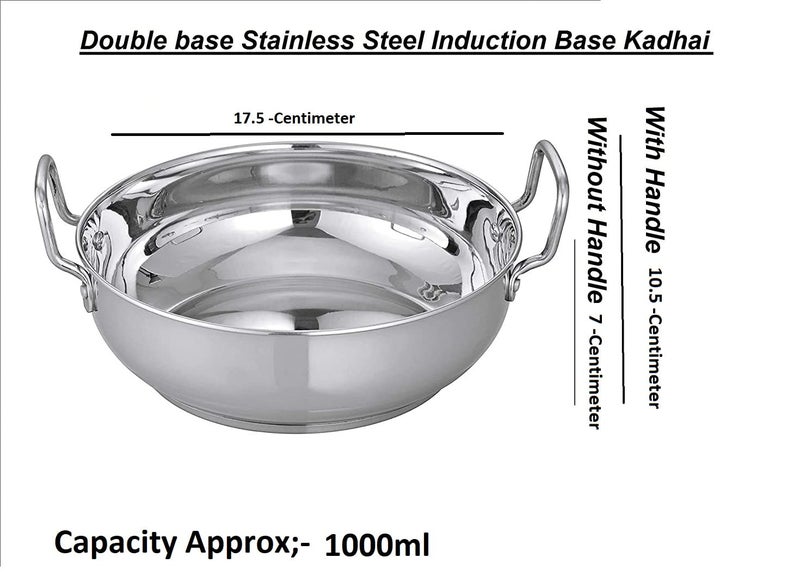 Bartan Star Heavy Gauge Stainless Steel Induction Friendly Saucepan 750ml and Stainless Steel Induction Friendly Kadai 1000ml - Image 3