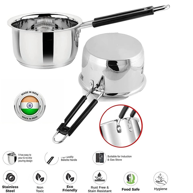Bartan Star Heavy Gauge Stainless Steel Induction Friendly Saucepan 750ml and Stainless Steel Induction Friendly Kadai 1000ml - Image 4