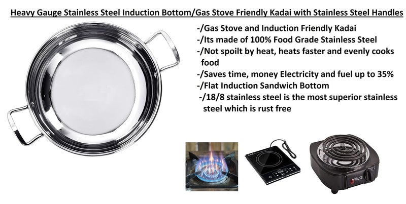 Bartan Star Heavy Gauge Stainless Steel Induction Friendly Saucepan 750ml and Stainless Steel Induction Friendly Kadai 1000ml - Image 5