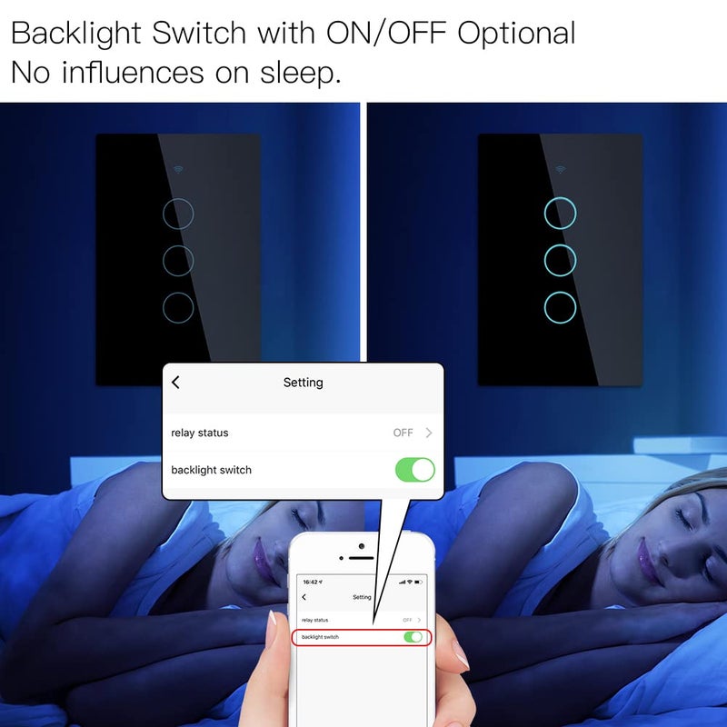 MOES 2.4GHz WiFi Wall Touch Smart Switch Neutral Wire Required, 3 Way Multi-Control, Glass Panel Light Switch Work with Smart Life/Tuya App, RF433 Remote Control, Alexa and Google Home Black 3 Gang - Image 5