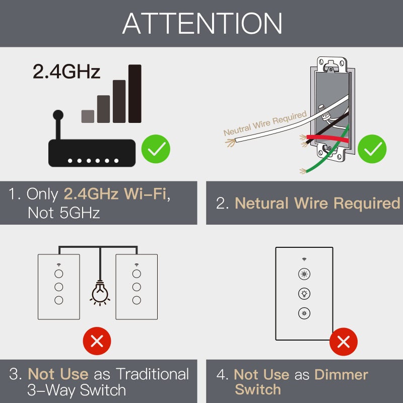 MOES 2.4GHz WiFi Wall Touch Smart Switch Neutral Wire Required, 3 Way Multi-Control, Glass Panel Light Switch Work with Smart Life/Tuya App, RF433 Remote Control, Alexa and Google Home Black 3 Gang - Image 2