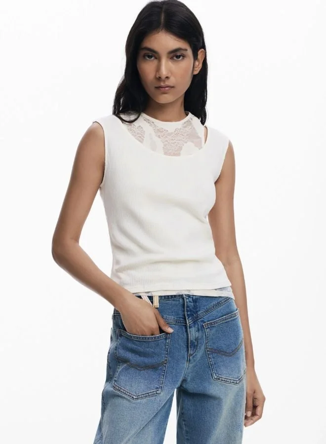 DESIGUAL White Sleeveless Double-Layer T-Shirt for Women | Best Price UAE