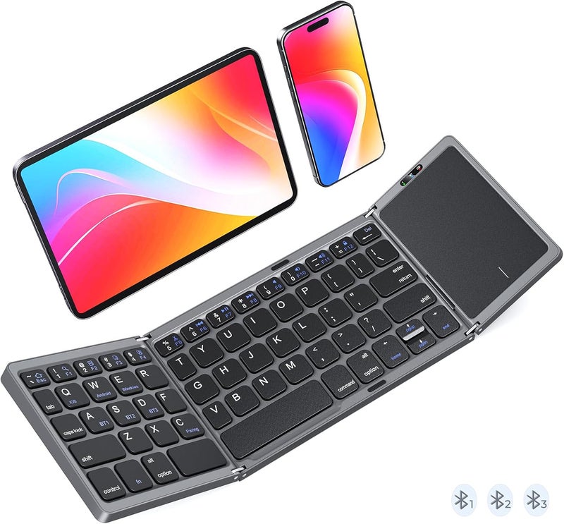 Meetion Foldable Keyboard with Touchpad, Bluetooth Wireless Portable Keyboard, Rechargeable Ultra Slim Pocket Folding Keyboards, Full Size Keys, Travel for iOS Android Windows Mac OS Laptop PC Tablet - Image 1