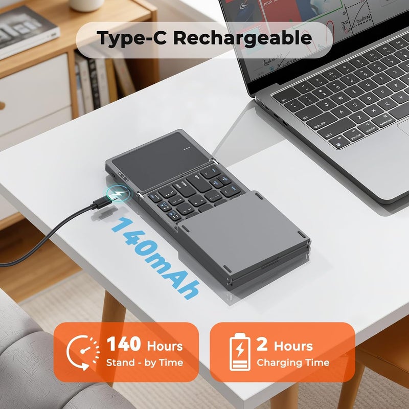Meetion Foldable Keyboard with Touchpad, Bluetooth Wireless Portable Keyboard, Rechargeable Ultra Slim Pocket Folding Keyboards, Full Size Keys, Travel for iOS Android Windows Mac OS Laptop PC Tablet - Image 5