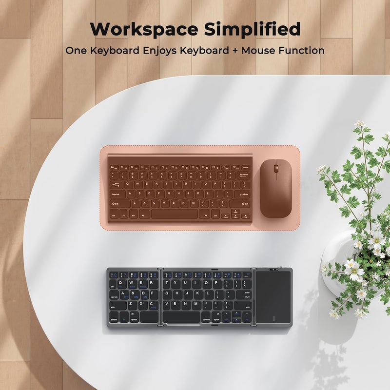 Meetion Foldable Keyboard with Touchpad, Bluetooth Wireless Portable Keyboard, Rechargeable Ultra Slim Pocket Folding Keyboards, Full Size Keys, Travel for iOS Android Windows Mac OS Laptop PC Tablet - Image 4