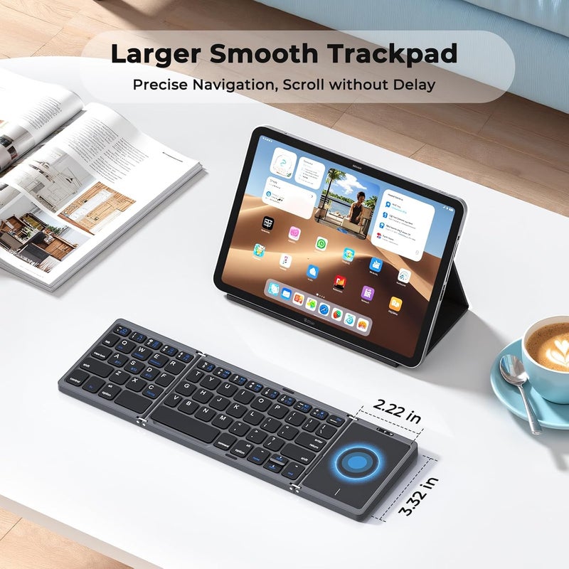 Meetion Foldable Keyboard with Touchpad, Bluetooth Wireless Portable Keyboard, Rechargeable Ultra Slim Pocket Folding Keyboards, Full Size Keys, Travel for iOS Android Windows Mac OS Laptop PC Tablet - Image 2