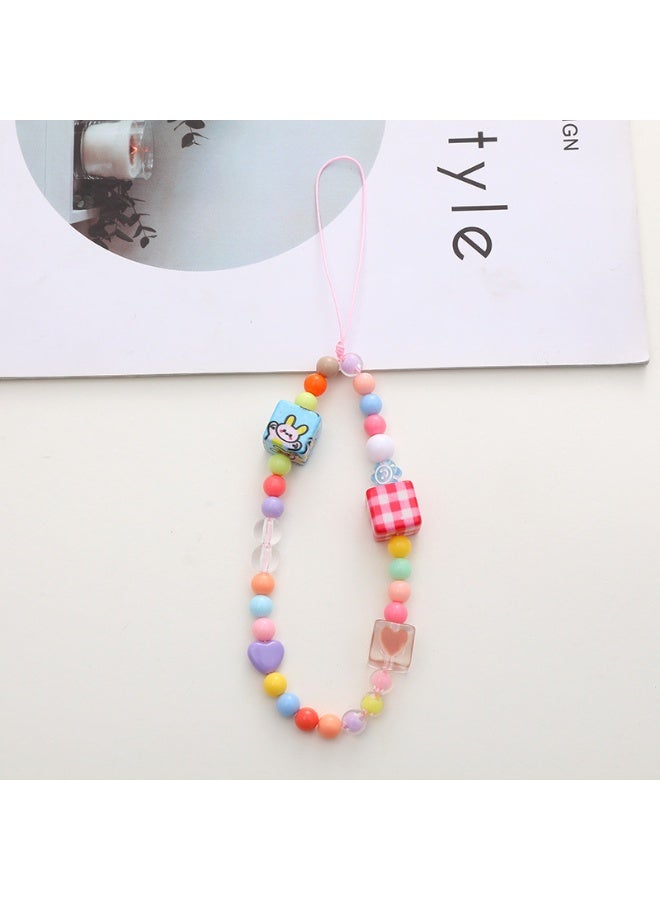 NIBEMINENT Beaded Phone Lanyard, Anti Lost Removable Wrist Strap,K1044 Little Rabbit Square Bracelet Pendant, Phone Keychain Lanyard  - Image 1