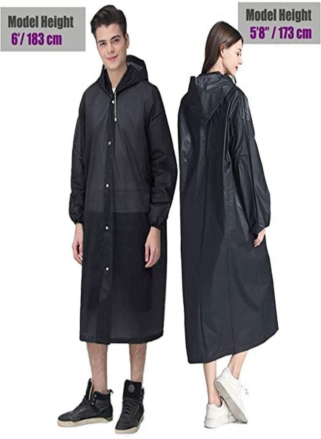 SYOSI Rain Coats for Adults Reusable, 1Pcs Thickened Transparent Light Raincoat with Hood and Elastic Cuff Sleeves, EVA Rain Ponchos Rain Jackets Raincoats for Men Women, for Family Fishing Travel (Black)  - Image 5