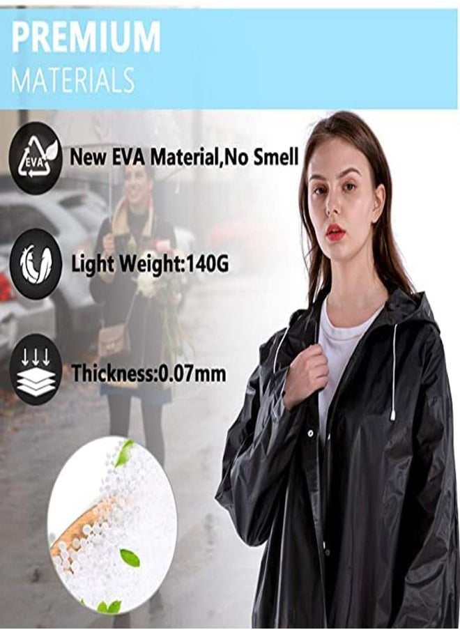 SYOSI Rain Coats for Adults Reusable, 1Pcs Thickened Transparent Light Raincoat with Hood and Elastic Cuff Sleeves, EVA Rain Ponchos Rain Jackets Raincoats for Men Women, for Family Fishing Travel (Black)  - Image 3