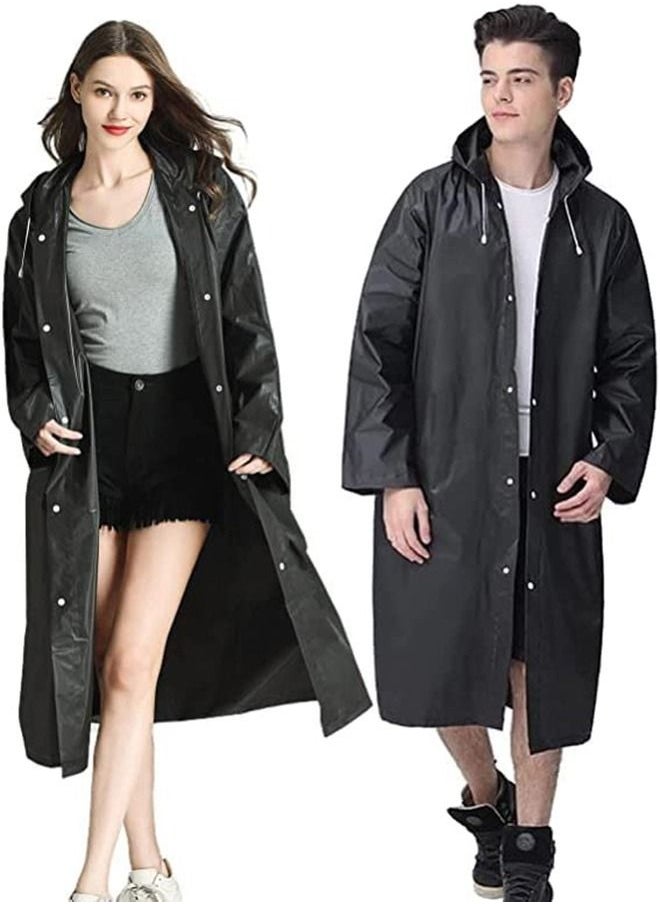 SYOSI Rain Coats for Adults Reusable, 1Pcs Thickened Transparent Light Raincoat with Hood and Elastic Cuff Sleeves, EVA Rain Ponchos Rain Jackets Raincoats for Men Women, for Family Fishing Travel (Black)  - Image 1