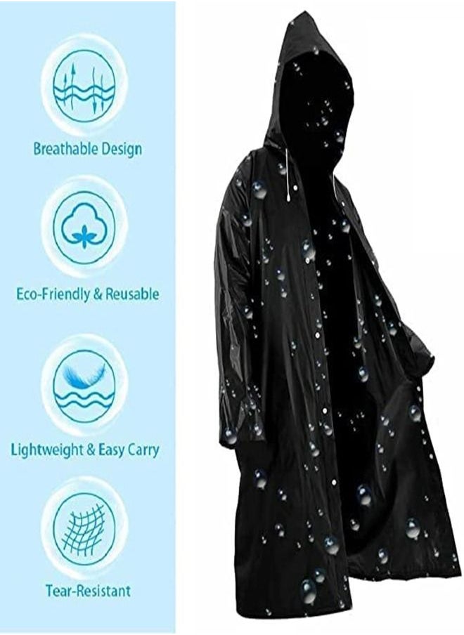 SYOSI Rain Coats for Adults Reusable, 1Pcs Thickened Transparent Light Raincoat with Hood and Elastic Cuff Sleeves, EVA Rain Ponchos Rain Jackets Raincoats for Men Women, for Family Fishing Travel (Black)  - Image 4