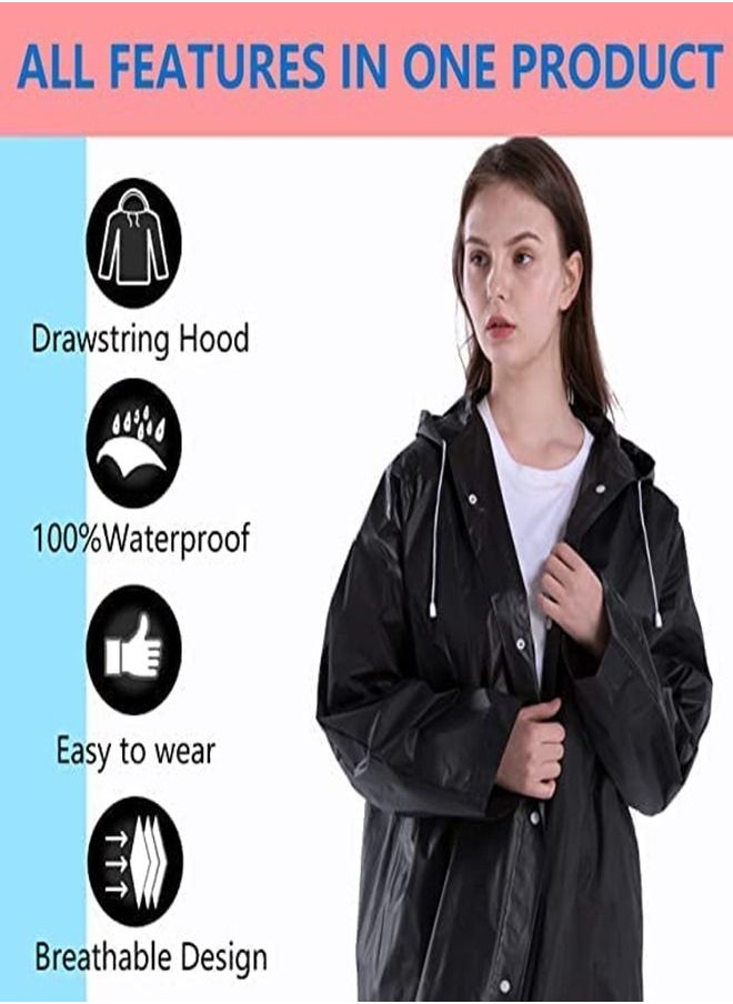 SYOSI Rain Coats for Adults Reusable, 1Pcs Thickened Transparent Light Raincoat with Hood and Elastic Cuff Sleeves, EVA Rain Ponchos Rain Jackets Raincoats for Men Women, for Family Fishing Travel (Black)  - Image 2