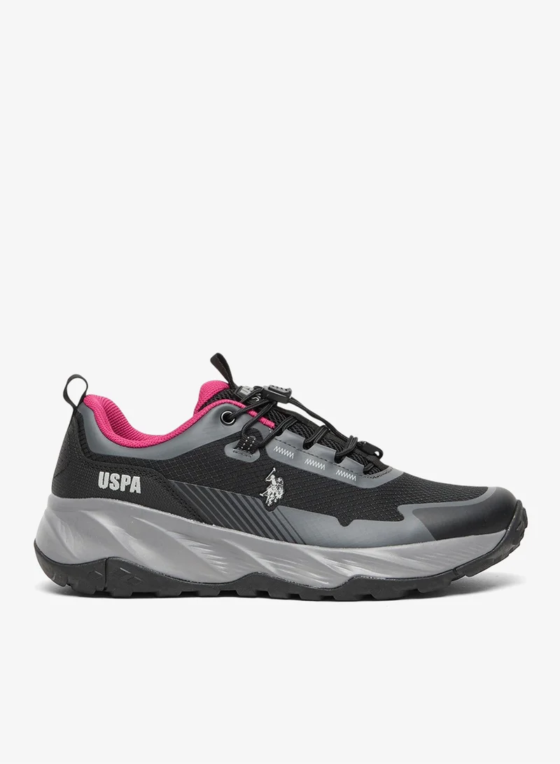 Women's Black Low-Top Sneakers - Trendy Lace-Up Design Shoes, Used For Trekking, Running