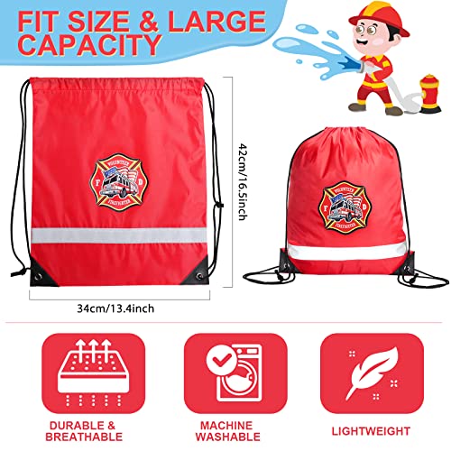 Xinnun 20 Pcs Firefighter Drawstring Backpack, 13.39 x 16.54 Inch Firefighter Bag Fire Truck Party Favors Birthday Supplies - Image 2