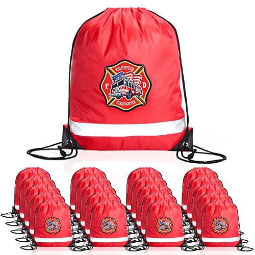 Xinnun 20 Pcs Firefighter Drawstring Backpack, 13.39 x 16.54 Inch Firefighter Bag Fire Truck Party Favors Birthday Supplies - Image 1