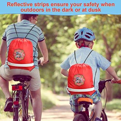 Xinnun 20 Pcs Firefighter Drawstring Backpack, 13.39 x 16.54 Inch Firefighter Bag Fire Truck Party Favors Birthday Supplies - Image 5