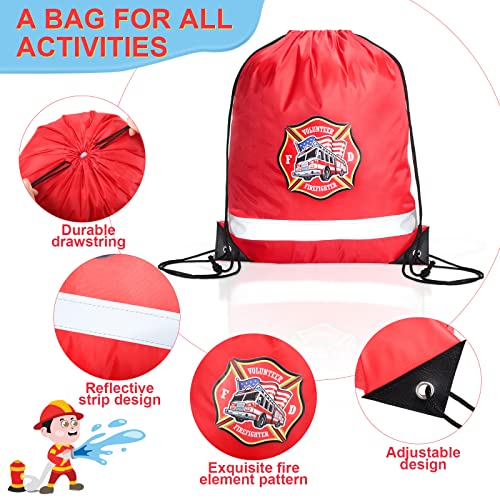 Xinnun 20 Pcs Firefighter Drawstring Backpack, 13.39 x 16.54 Inch Firefighter Bag Fire Truck Party Favors Birthday Supplies - Image 3