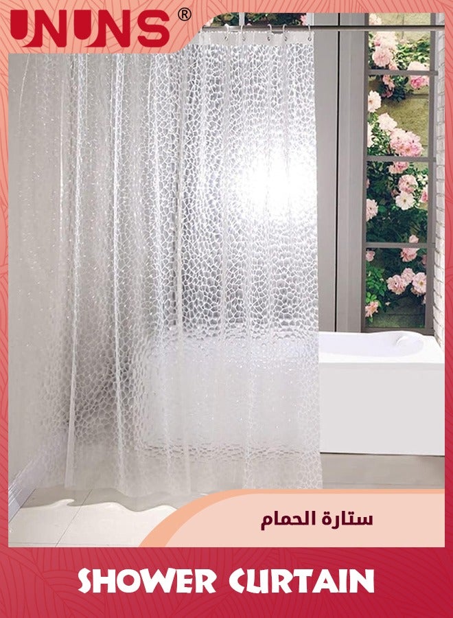 UNUNS Shower Curtain,3D Water Cube PEVA Plastic Shower Curtain With Grommet Holes And Accessories,Heavy Duty Clear Waterproof Shower Curtain Liner For Bathroom Decor-180 x 200 cm - Image 1