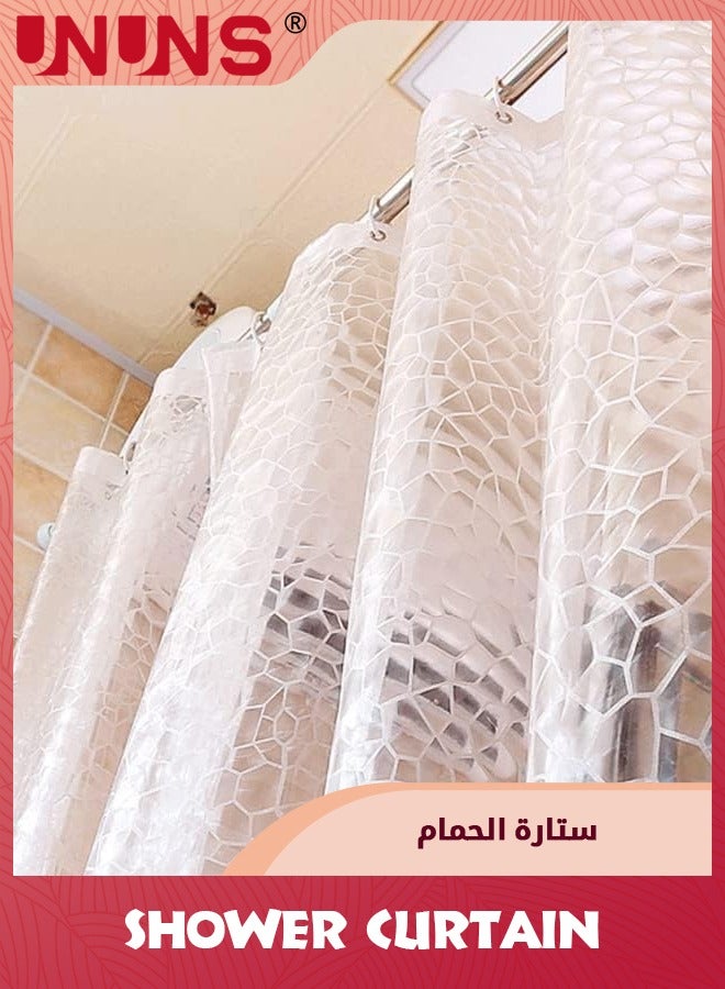 UNUNS Shower Curtain,3D Water Cube PEVA Plastic Shower Curtain With Grommet Holes And Accessories,Heavy Duty Clear Waterproof Shower Curtain Liner For Bathroom Decor-180 x 200 cm - Image 2