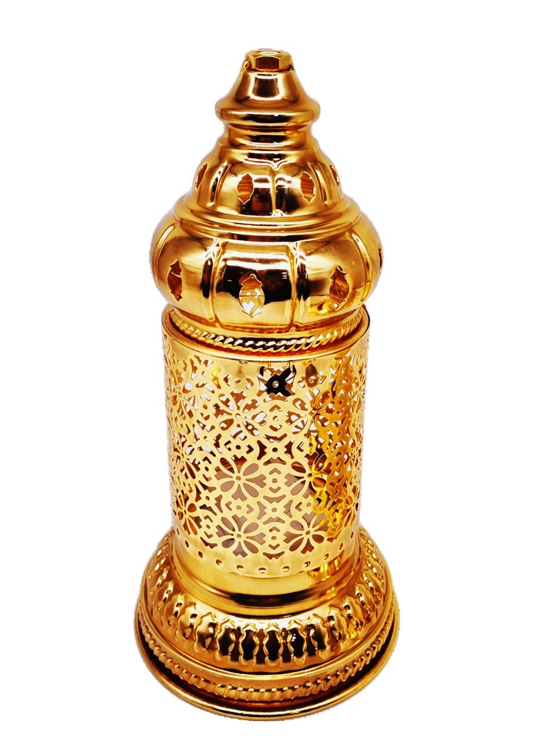 Ramadan LED Lantern with Tray – Golden Color Metal Decorative Lantern with Intricate Laser-Cut Design & Serving Tray, Perfect for Ramadan, Eid, and Home Décor - Image 2