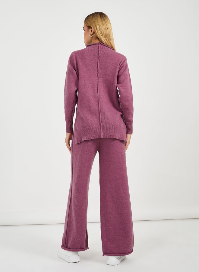 Styli Solid Crew Neck Knit Sweater and Wide Leg Pants Co-Ords Set - Image 5