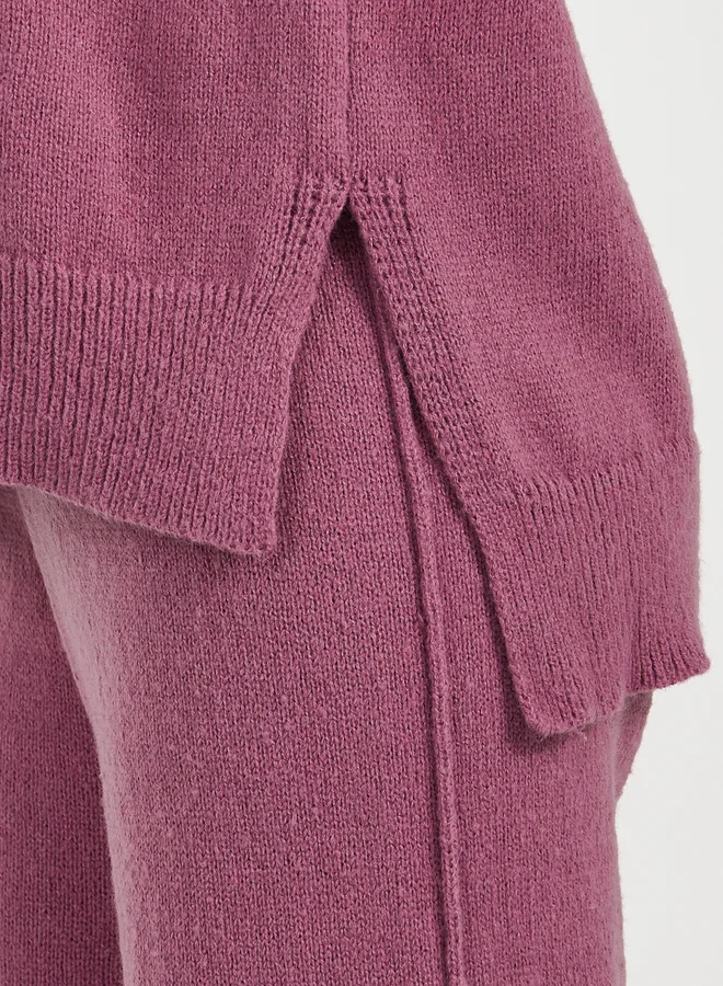 Styli Styli Solid Crew Neck Knit Sweater and Wide Leg Pants Co-Ords Set