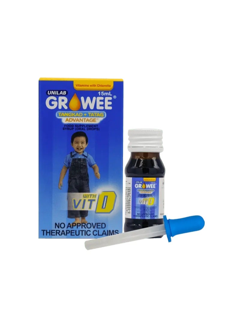 Unilab Growee Tangkad + Tatag Advantage Food Supplement Syrup (Oral Drops) with Chlorella and Vit D 15ml
