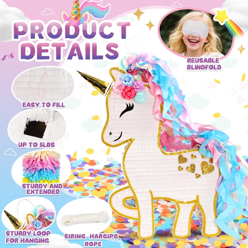 Pardecor 24" Large Unicorn Pinata - Mexican Theme Party Decoration for Birthdays, Fiestas & Cinco de Mayo - Extra Large PiÃ±ata Donkey for Kids Party Favors - Image 5