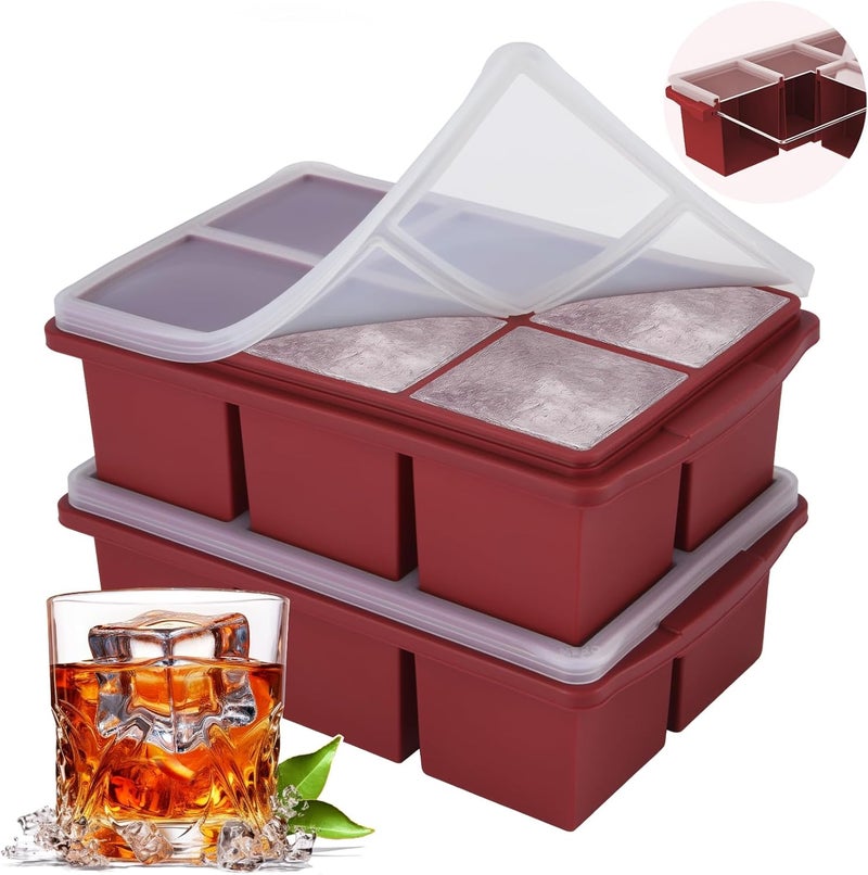 Xomoo Large Ice Cube Trays for Whiskey, Silicone Ice Cube Tray, with Reinforced Steel Ring Top, Makes 12 perfect 2-in ice cubes, Square Ice Tray for Cocktails, Whiskey, Coffee. (2 Pack) - Image 1