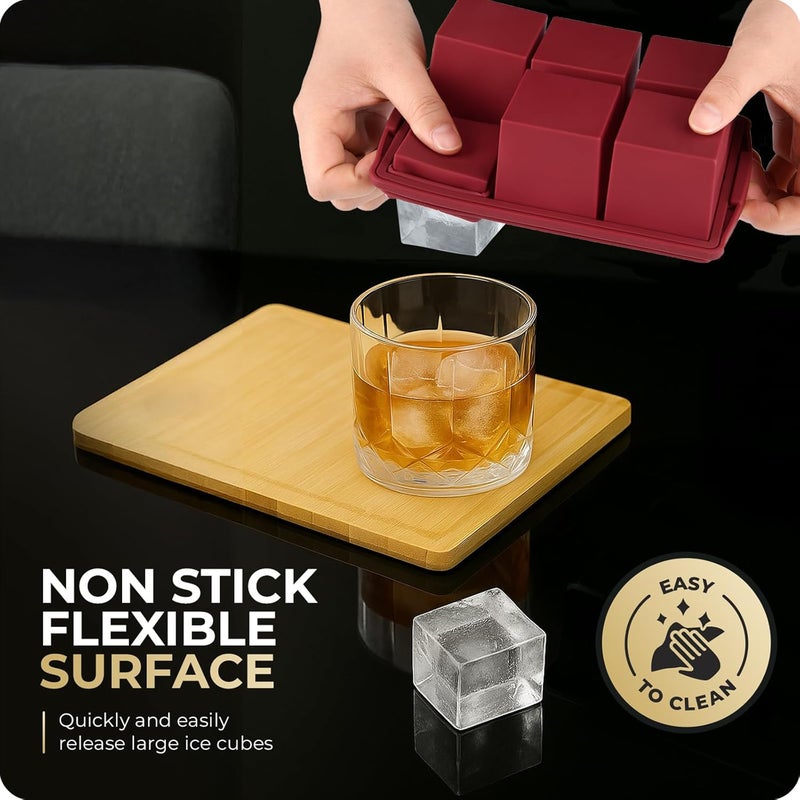 Xomoo Large Ice Cube Trays for Whiskey, Silicone Ice Cube Tray, with Reinforced Steel Ring Top, Makes 12 perfect 2-in ice cubes, Square Ice Tray for Cocktails, Whiskey, Coffee. (2 Pack) - Image 4