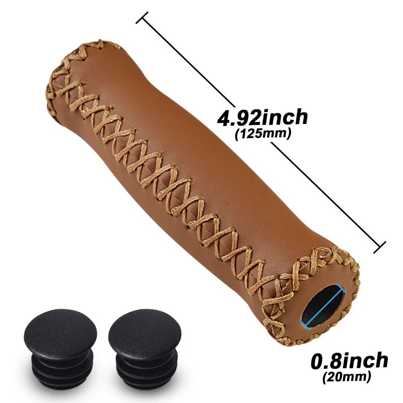SOLODRIVE Bike Handlebar Grips, Vinyl Leather Grips, Hand-Stitched for Beach Cruiser Bike, Fits Most 22.2mm (7/8") Bicycle Handlebar (Brown) - Image 3
