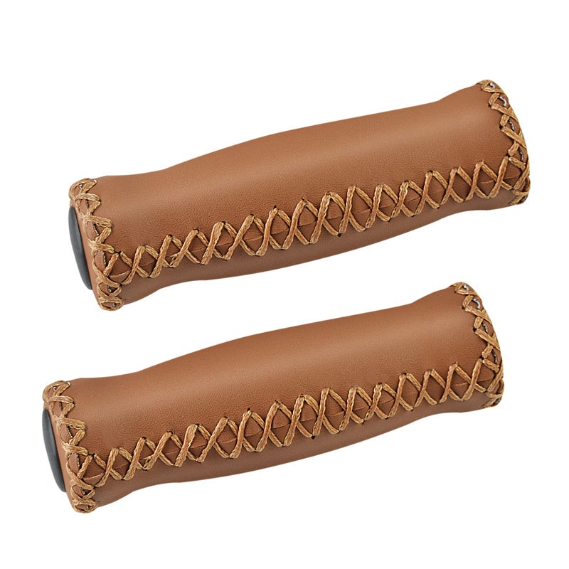 SOLODRIVE Bike Handlebar Grips, Vinyl Leather Grips, Hand-Stitched for Beach Cruiser Bike, Fits Most 22.2mm (7/8") Bicycle Handlebar (Brown) - Image 1