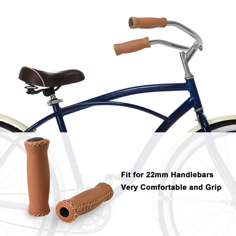 SOLODRIVE Bike Handlebar Grips, Vinyl Leather Grips, Hand-Stitched for Beach Cruiser Bike, Fits Most 22.2mm (7/8") Bicycle Handlebar (Brown) - Image 4