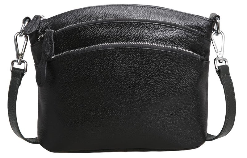 HESHE Small Leather Crossbody Bags for Women Shoulder Bag Black Leather Purse and Handbags Multi Pocketbooks Satchel Ladies Hand Bags Tote Hobo (Black) - Image 1