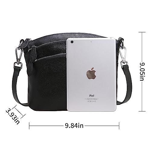 HESHE Small Leather Crossbody Bags for Women Shoulder Bag Black Leather Purse and Handbags Multi Pocketbooks Satchel Ladies Hand Bags Tote Hobo (Black) - Image 4