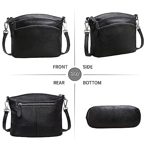 HESHE Small Leather Crossbody Bags for Women Shoulder Bag Black Leather Purse and Handbags Multi Pocketbooks Satchel Ladies Hand Bags Tote Hobo (Black) - Image 3