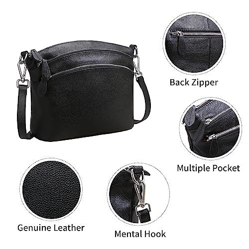 HESHE Small Leather Crossbody Bags for Women Shoulder Bag Black Leather Purse and Handbags Multi Pocketbooks Satchel Ladies Hand Bags Tote Hobo (Black) - Image 5