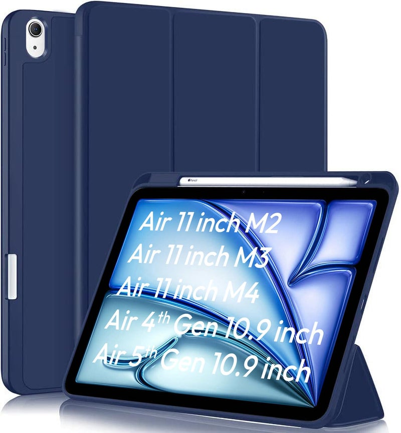Robustrion Cover for for iPad Air 11 inch Cover M4 / M3 / M2 / Air 4th 5th Generation Flip Stand Case Cover with Pencil Holder [Right Side] 10.9 inch - Navy - Image 1