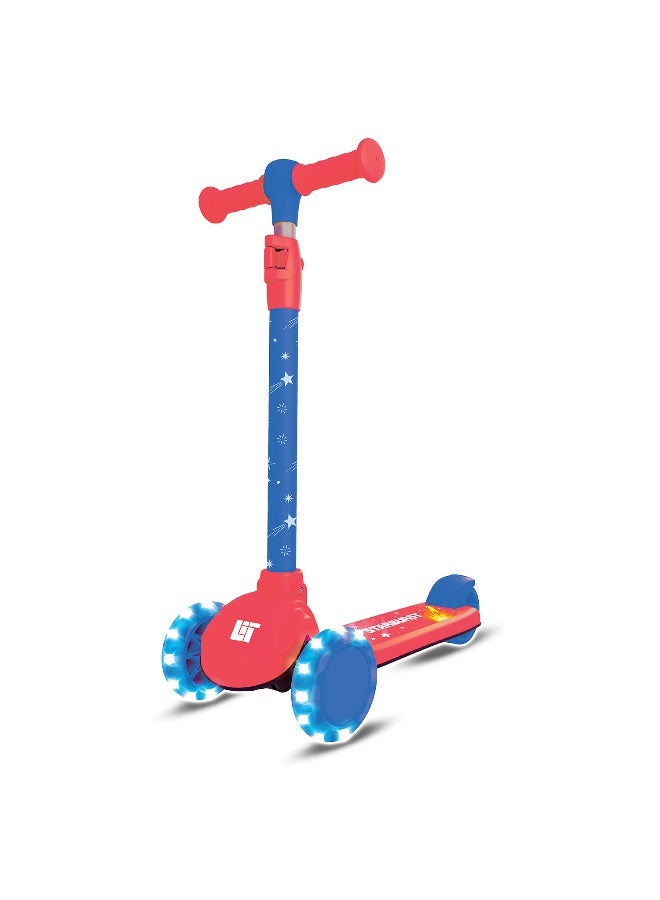 LiT Starburst 3 Wheel Scooter for Kids with LED Light Up Wheels Lean to Steer Adjustable Handlebar Wide Deck Stable Preschool Scooter Outdoor Ride On Toy for Boys Age 3+ | Blue - Image 1