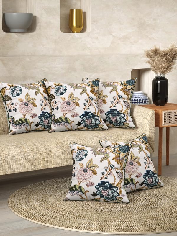 EasyGoods India Premium Cotton Cushion Covers 16x16 Inch | Soft Durable Fabric | Elegant Printed Covers for Sofa & Living Room | Hidden Zipper | Set of 5 - Image 1