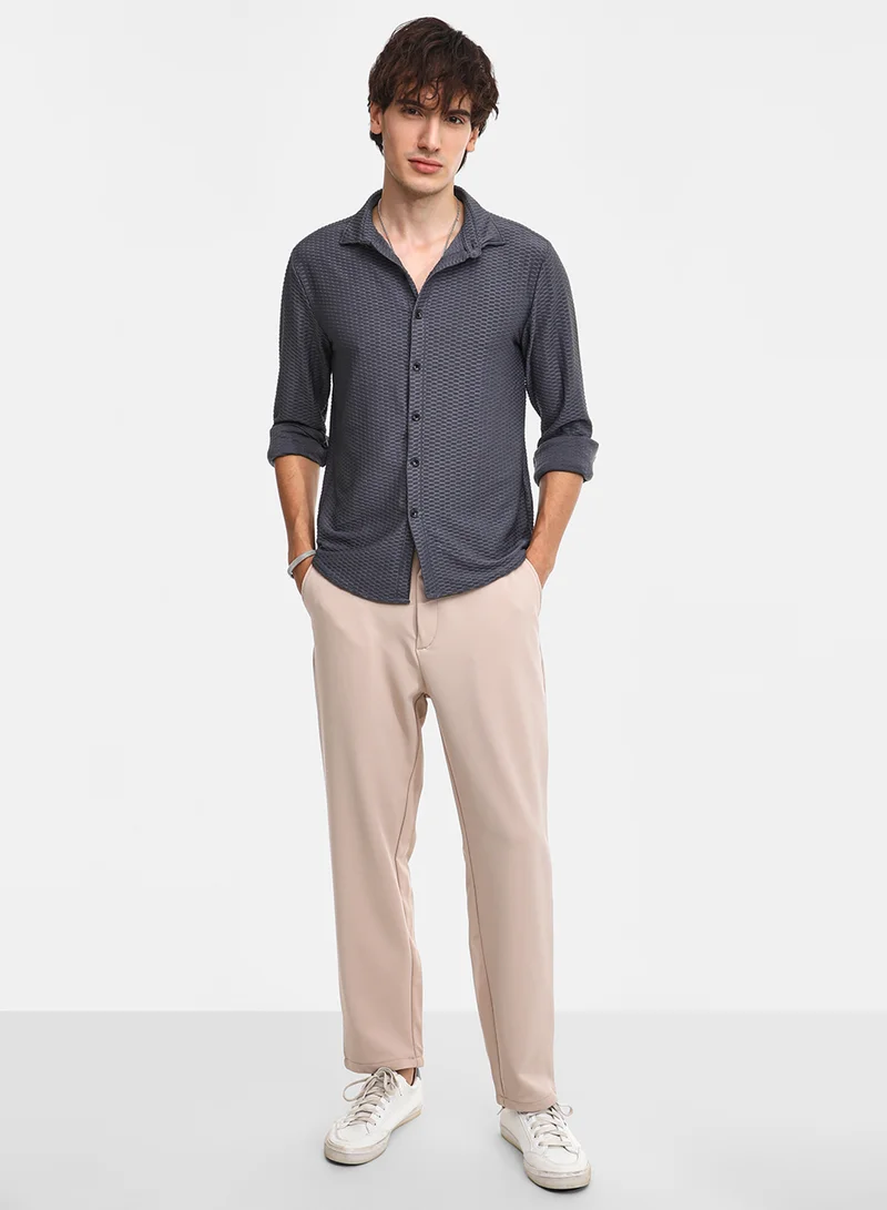 Campus Sutra Men's Space Grey Hive-Textured Shirt