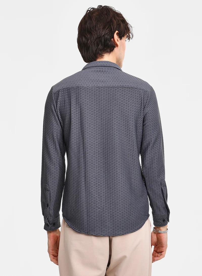 Campus Sutra Men's Space Grey Hive-Textured Shirt